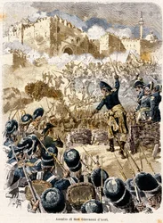 Egyptisk felttog: Beleiringen av Sankt Johannes av Acre av Napoleon Bonaparte (1769–1821) 1799 Gravering av Antonio Bonamore (1845–1907) fra «Napoleon-historien» 1893