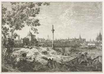 Panorama av en by ved en elv