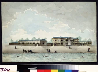 Utsikt over Pashkov (Pashkov)-palasset bygget rundt 1784 i Moskva. Akvarell og penn av Antonio Canoppi (1774-1832) rundt 1800 Pushkin-museet, Moskva