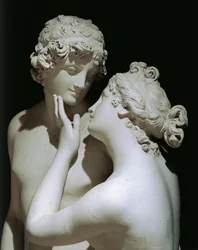 Venus og Adonis av Antonio Canova (1757-1822), marmorfigurgruppe, detalj