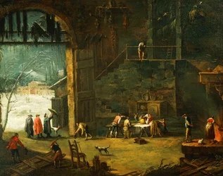 Vinteren, ankomsten av en adelsmann til villaen, av Antonio Diziani (1737-1797), maleri.