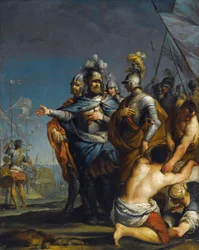 Saint Louis Departing For The Crusade av Antonio Gionima (1697-1732) - Olje på kobber, 45x35,8 - Privat samling