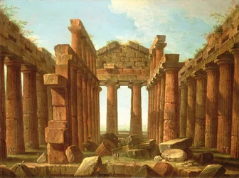 Figurer som beundrer Neptun-tempelet i Paestum