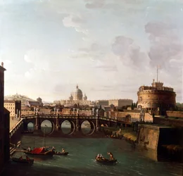 Roma, utsikt over Tiberen med Castel Sant