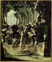 Samson ødelegger tempelet til Dagan, filistrenes gud (olje på lerret)