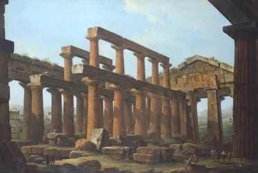 Poseidon-tempelet i Paestum av Antonio Joli (1700-1777)