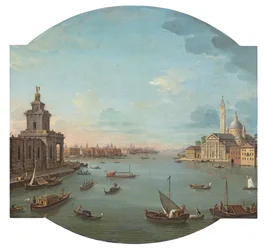 Utsikt over San Giorgio Maggiore, Venezia, med Punta della Dogana i forgrunnen