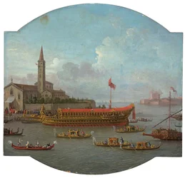Utsikt over Bucintoro forankret foran San Nicolo al Lido, Venezia, for seremonien til Sposalizio del Mare