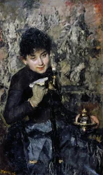 Kvinne med blekkhus, ca. 1875, av Antonio Mancini (1852-1930)