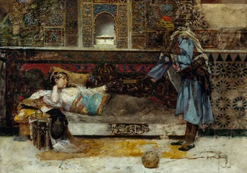 Sultanens gave - Maleri av Antonio Maria Fabres y Costa (1854-1936), olje på tre (29x41,5 cm)