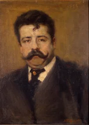 Portrett av Ruggero Leoncavallo. Italiensk komponist (1858 til 1919) Maleri av Antonio Pasinetti (1863-1940). av 1894. Museo della Scala i Milano.