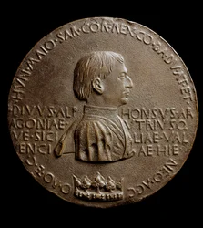 Medalje til Alfonso V av Aragon (Alfonso Magnanimus eller den store). På italiensk Alfonso den storslåtte eller Alfonso V av Aragon