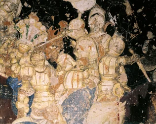 Tournament-Battle of Louvezerp, av Antonio Pisano kjent som Pisanello (før 1395-ca 1455), freskomaleri. Detalj. Palazzo Ducale, Mantua.