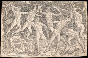 Battle of the Nudes av Antonio del Pollaiolo, ca. 1470-90 (s/hv gravering)
