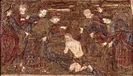 Kristus døper St. Johannes døperen, billedvev som viser scener fra helgenens liv (tekstil)