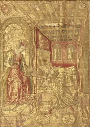 Salome presenterer hodet til døperen Johannes for Herodias, billedvev som viser scener fra helgenens liv (tekstil)