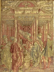 Zacharias forlater templet, billedvev som viser scener fra døperen Johannes (tekstil)