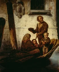 En familie av vanlige i en båt