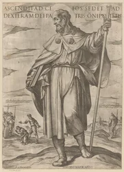 De heilige Jakobus de Meerdere Oppsteget til himmelen sitter ved Gud den allmektiges høyre hånd (tittel på objekt) Christus, Maria en de apostelen (serietittel)