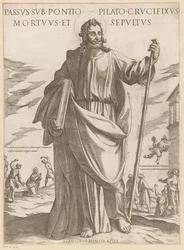 De heilige Jakobus de Mindere Lidelse under Pontius Pilatus, korsfestet, død og begravet (tittel på objekt) Kristus, Maria og apostelen (serietittel)