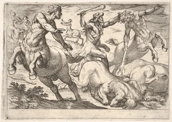 Hercules and the Centaurs: Hercules holder hodet til en kentaur med venstre hånd og hånd..., 1608.