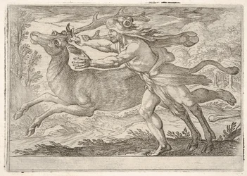 Hercules and the Hind of Mount Cerynea: Hercules skritt langs baken og griper ..., 1608.