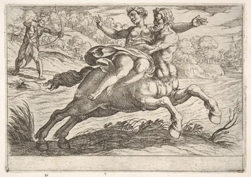 Nessus prøver å ta Dejanira fra Hercules: Nessus holder Dejanira på ryggen wh..., 1608.