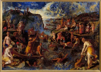 Perlefiske av amerikanere Maleri med lapis lazuli