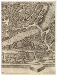 Plan for byen Roma. Del 10 med Tiberen og Villa Farnesina, 1645.