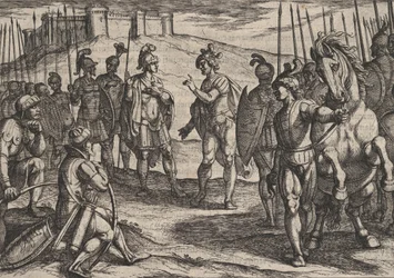 Plate 15: Civilis Treating with a Roman Commander, fra The War of the Romans Against the ..., 1611.