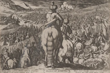 Plate 5: Etiopiernes nederlag, fra 'The Battles of the Old Testament..., ca. 1590-ca. 1610.
