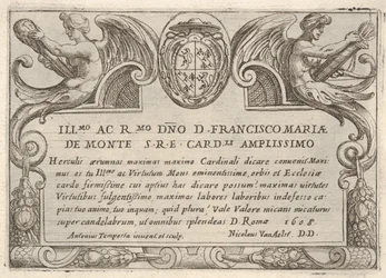 Tittelplate for serien The Labors of Hercules with the arms of Cardinal Francesco Ma..., 1608.