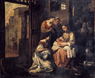 "The Birth of Saint Francois" Maleri av Antoni Viladomat i Manalt (1678-1755) Barcelona fra 1700-tallet. Catalonias nasjonale kunstmuseum.