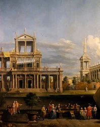 Concert at the Villa, av Antonio Visentini (1688-1782), piano og fiolin, olje på lerret, 207x320, Italia