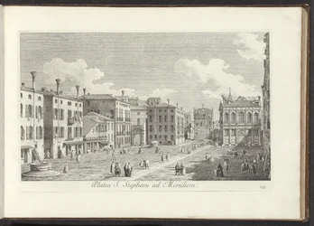 Gezicht op Campo Santo Stefano te Venetië Square S. Stefani ad Meridiem (tittel på objekt) Gezichten op geugemen en pleinen in Venetië (serietittel) Den mest kjente utsikten over byen Venezia, fra Antoniuskanalen 388 paneler trykt på luft av Antonio Viss