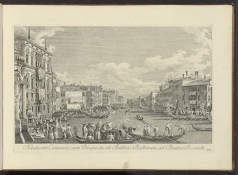 Se på Canal Grande te Venetië hvor de Regata plassvindt Nautisk konkurranse med utsikt fra husene i Balbore til Rivoalti-broen (tittel på objekt) Mer kjent utsikt over byen Venezia, fra Antonius Canal 38 paneler trykt på luft av Antonio