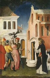 Sankt Peter Martyr som utdriver en kvinne besatt av en djevel, 1440-50