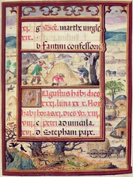 August måned, miniatyrer fra 'The Book of Hours of Dom Manuel', 1517-38 (tempera på vellum)
