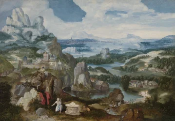 Landskap med den angrende Saint Hieronymus, 1530-40