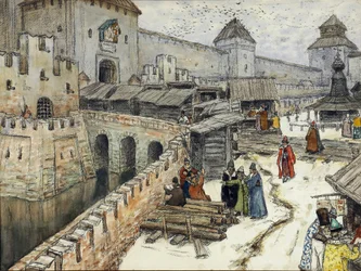 Moskva på 1600-tallet. Bokhandler på Kristus Frelser-broen, 1902