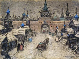 Gamle Moskva, 1908 (kull og wc på kort)