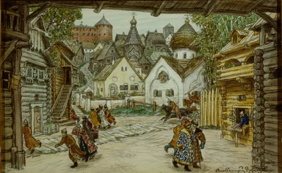 Scenedesign for operaen The Oprichnik The Guardsman av Pyotr Tchaikovsky, 1911