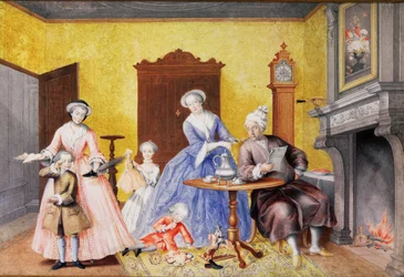 Jul i den kongelige husstanden til keiserinne Maria Theresia av Østerrike (1717–80) med mannen hennes, Frans I (1708–65), og barna Maria Christine, Ferdinand I (senere hertug av Modena) (1754–1806), mar
