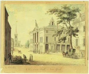The Old Town Hall (Federal Hall) New York City, 1798 (grafitt, wc, penn og blekk på papir)