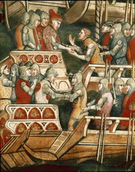 Sjøslag i Punta Salvore i Triestebukta. Detalj av utvekslingen av gisler (Fresco
