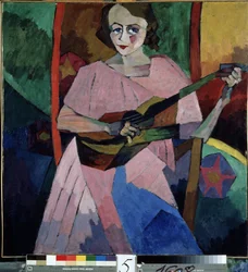 Kvinne med gitar (Lady with a Guitar). Maleri av Aristarkh Vasilyevich Lentulov (Lentulov) (1882-1943), olje på lerret