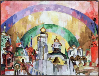 Firmament, dekorativt Moskva. (Firmament. Dekorative Moskva). Maleri av Aristarkh Vasilyevich Lentulov (Lentulov) (1882-1943), olje på lerret