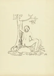 Naken kvinne sittende ved et tre, Studie, L