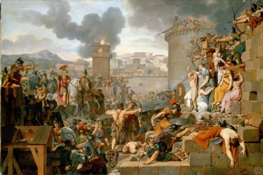 ""Metellus Raising the Siege" (Metellus Raising the Siege) Under beleiringen av byen Centobrica arresterer Quintus Caecilius Metellus Macedonicus soldatene sine når innbyggerne utsetter barna til Rhetogene for å angripe ham. Malt
