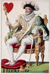 Representasjon av kong Henrik IV (1553-1610). Detalj av et spillekort laget av Gustave Houbigant (1789-1862) 1800-tallets Paris B.N.